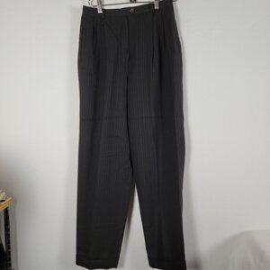 Evan-Picone Womens Black Pinstripe Wool Pleated Dress Pants Sz 10 Career Pockets